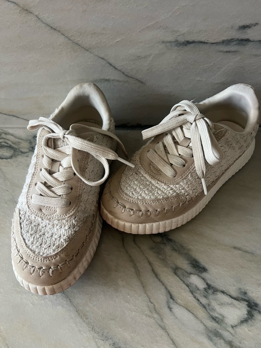 Dolce Vita Neutral Woven-Texture Casual Sneakers